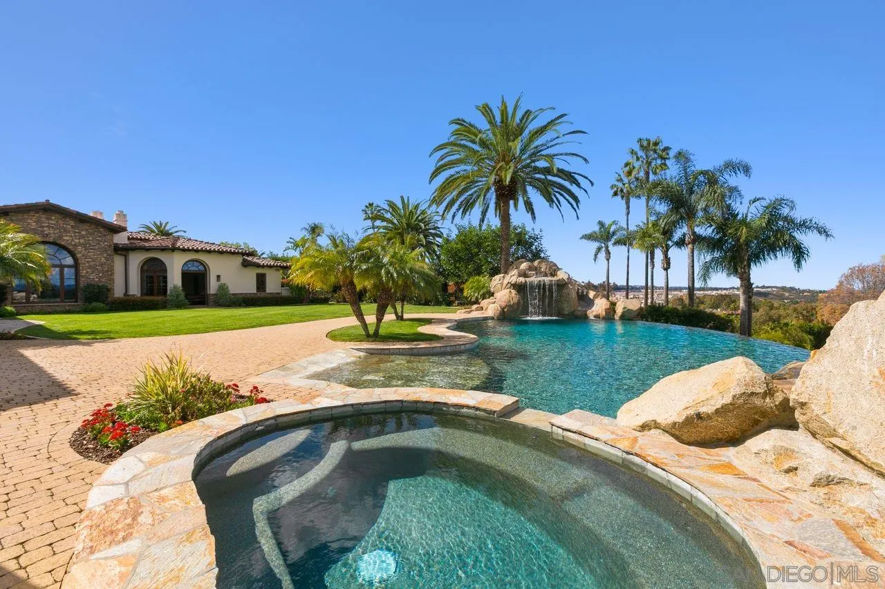 6658 Niemann Ranch Road Rancho Santa Fe, CA 92067 - Photo 33 of 35 a view of swimming pool with a garden and plants