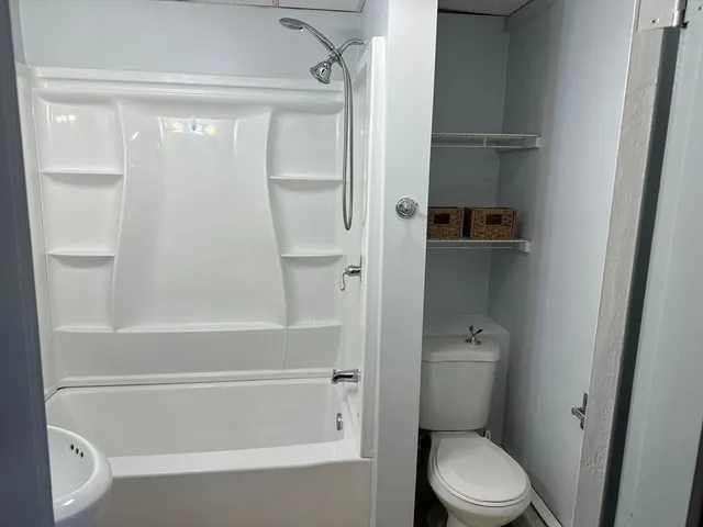 a bathroom with a toilet and a bathtub