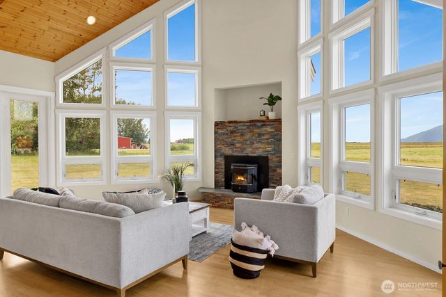 a living room with furniture window and a fireplace