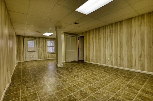 a view of a water with a building in the background