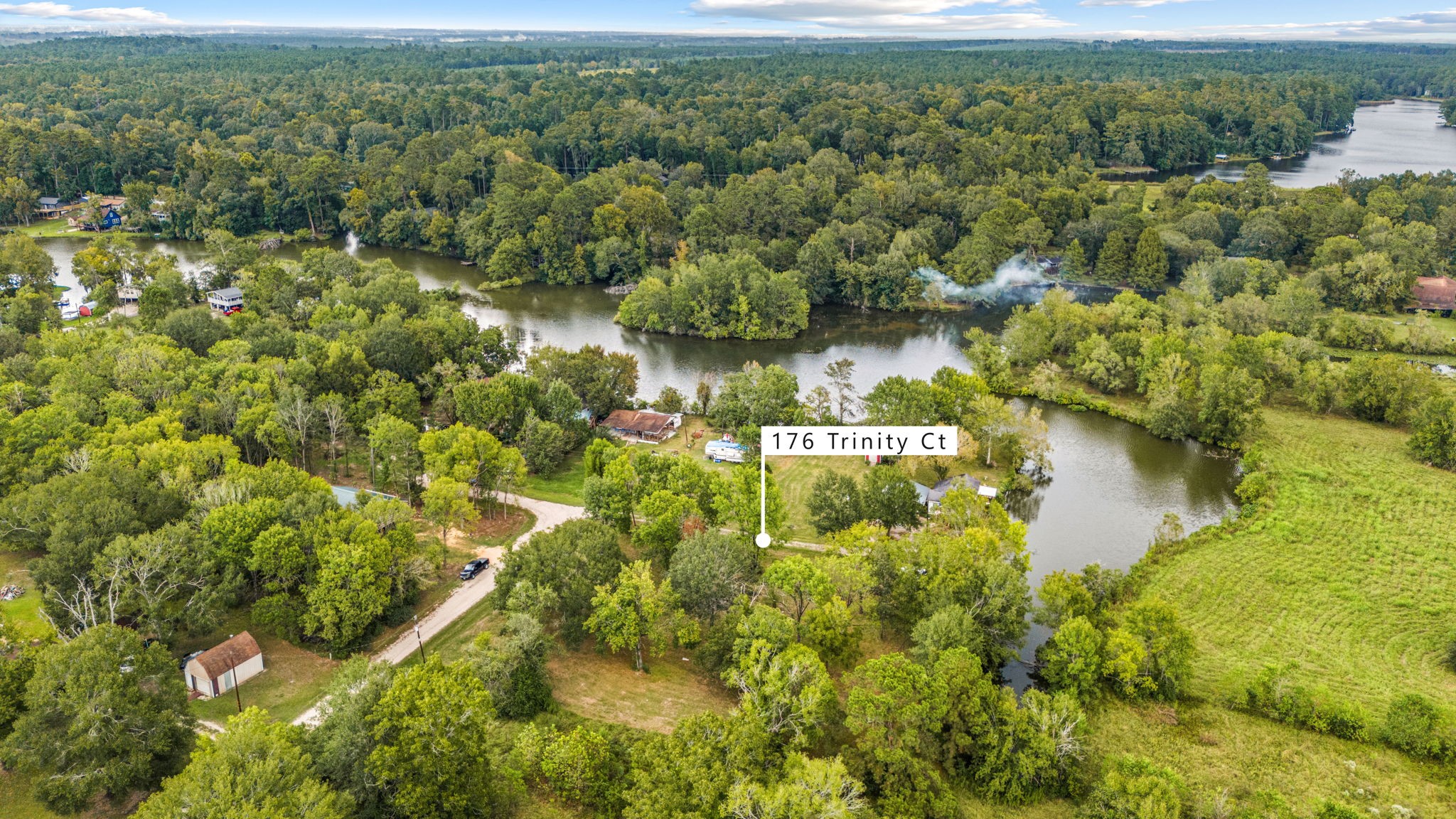 a view of a lake with houses