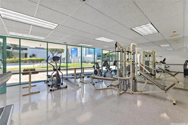 a view of a room with gym equipment
