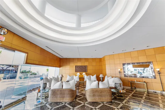 a outdoor space with lots of furniture and chandelier