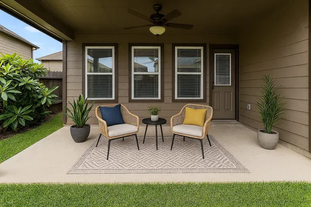 a view of garden with patio