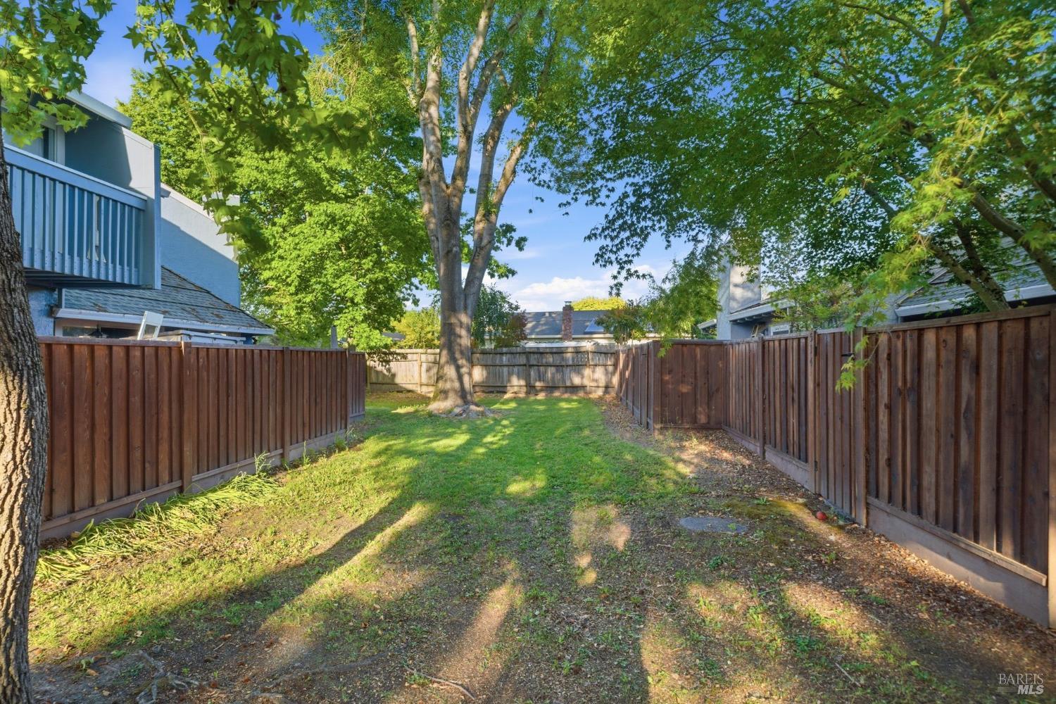 514 Racquet Club Circle Rohnert Park, CA 94928 - Photo 35 of 39 a view of a backyard with wooden fence and a large tree