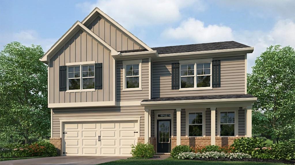 a view of brick house with large windows