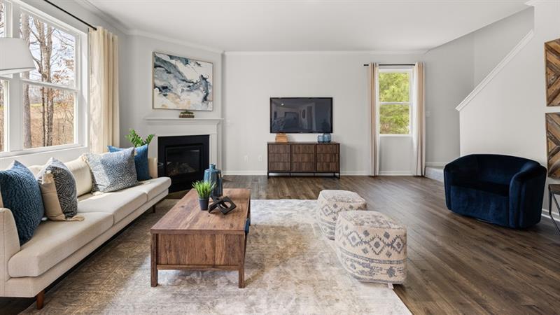 74 Buckthorn Way Dallas, GA 30132 - Photo 10 of 37 a living room with furniture a flat screen tv and a fireplace