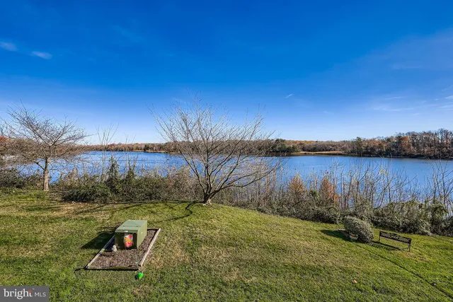 a view of a lake with a yard