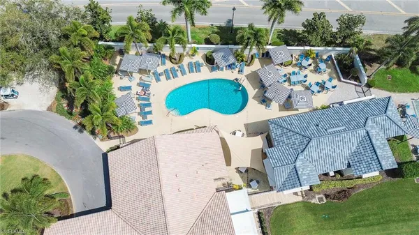 an aerial view of a house with a garden