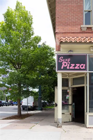 a view of a city with sitting area