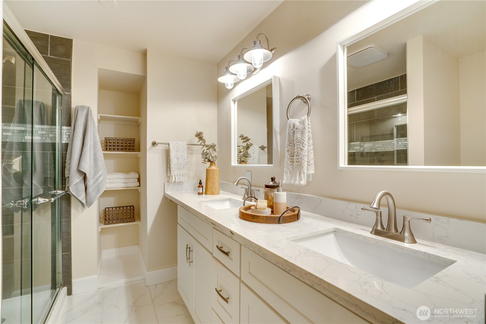 20018 Meridian Place North Shoreline, WA 98133 - Photo 20 of 37 a bathroom with a double vanity sink mirror and double
