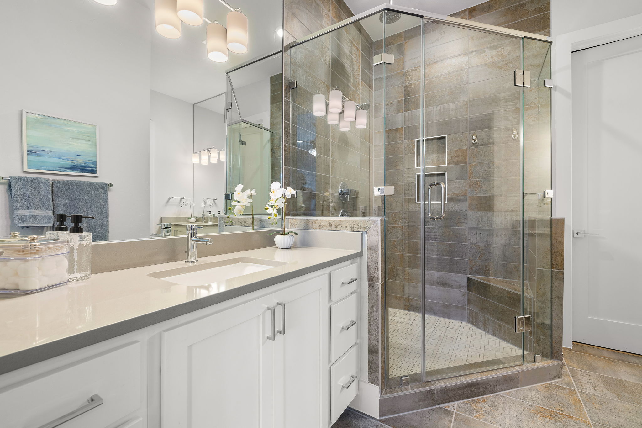 5214 Pink Poppy Pass Austin, TX 78735 - Photo 16 of 34 Bathroom featuring a stall shower and vanity