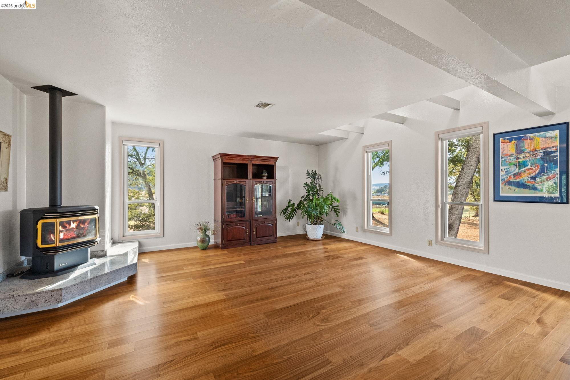 10566 Thistle Down Road Jamestown, CA 95327 - Photo 9 of 53 Unfurnished living room with a wood stove and light wood finished floors