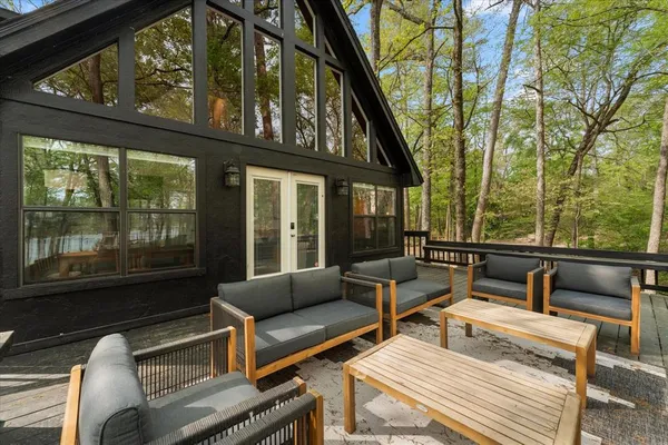 a outdoor living space with furniture and garden view