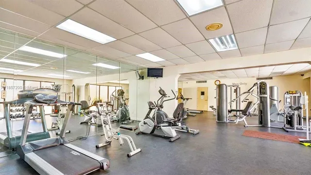 a view of a room with gym equipment