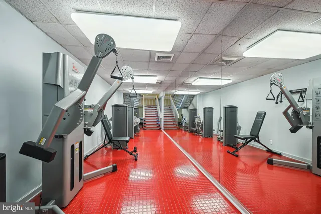 a view of a room with gym equipment