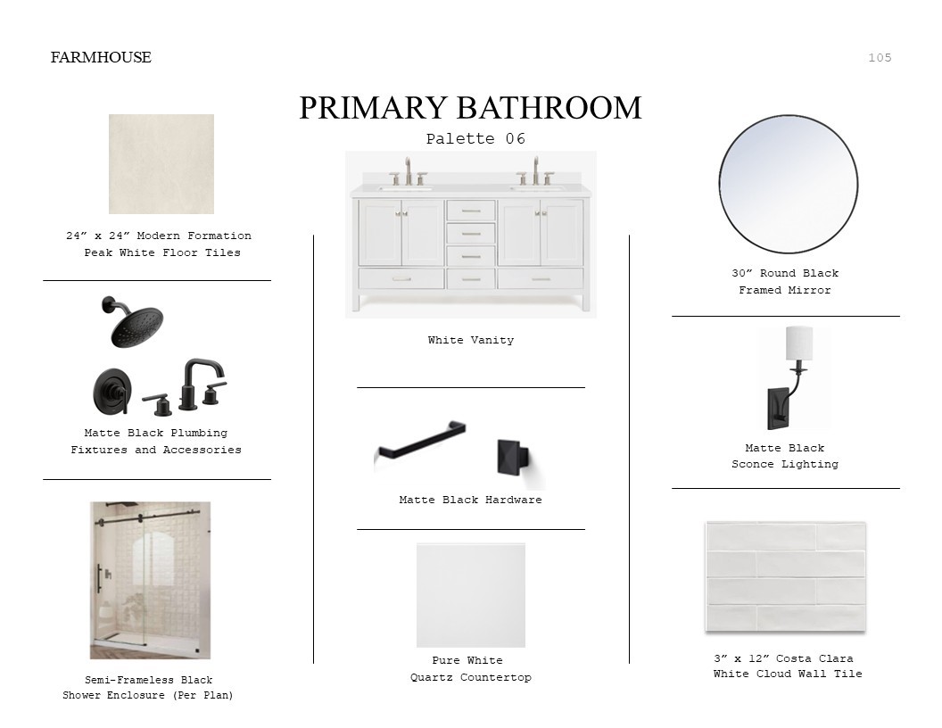 4005 Cardinal Way Waller, TX 77484 - Photo 23 of 34 Farmhouse Look Palette 6: Primary Bathroom Selection Sheet (*Artist rendering used for illustration purposes only.)