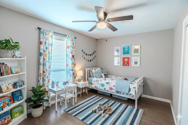 a bedroom with furniture and a bed