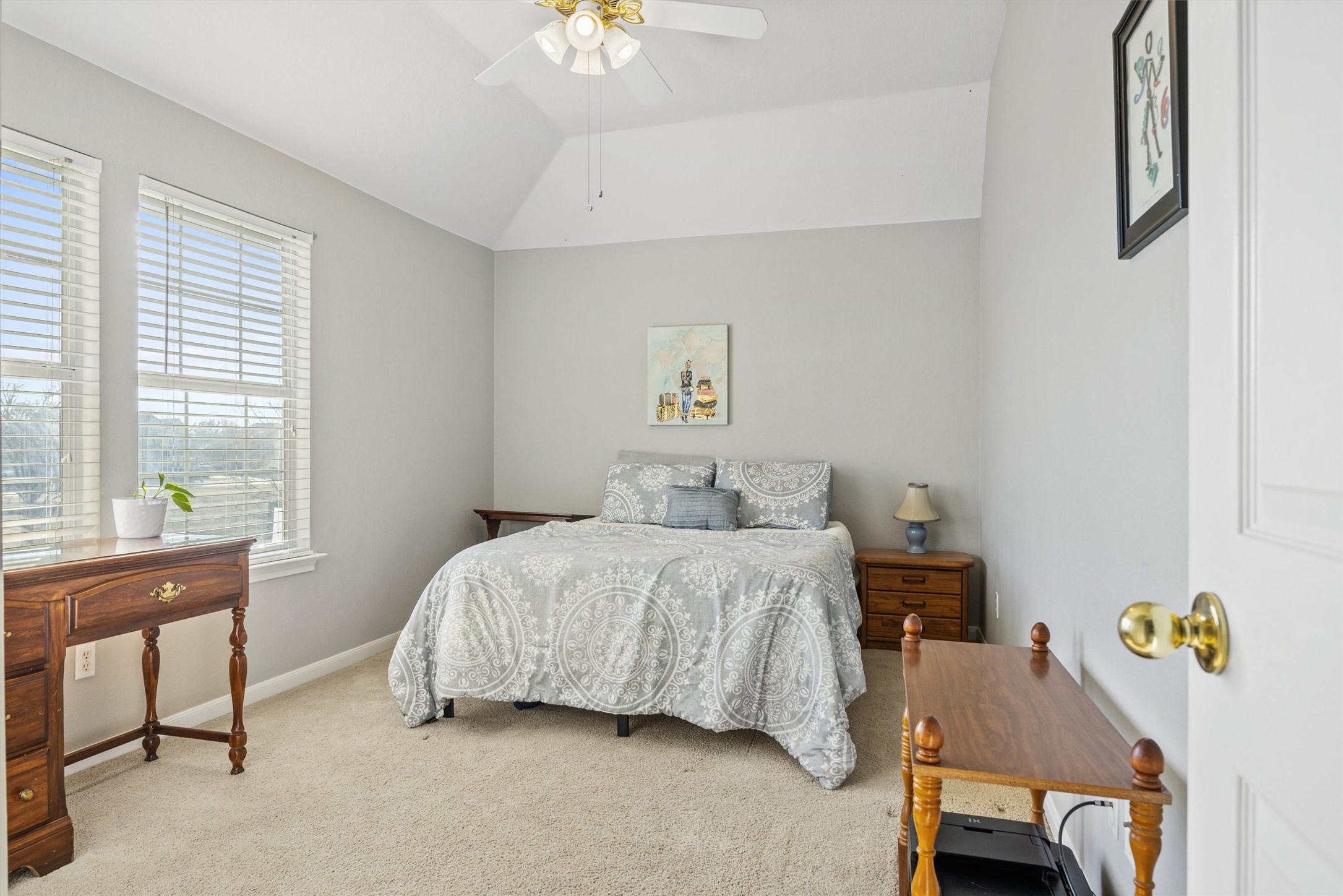 122 Summers Green Georgetown, TX 78633 - Photo 22 of 22 Carpeted bedroom featuring vaulted ceiling and ceiling fan