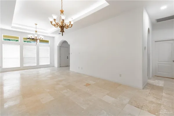 a view of a chandelier in a room