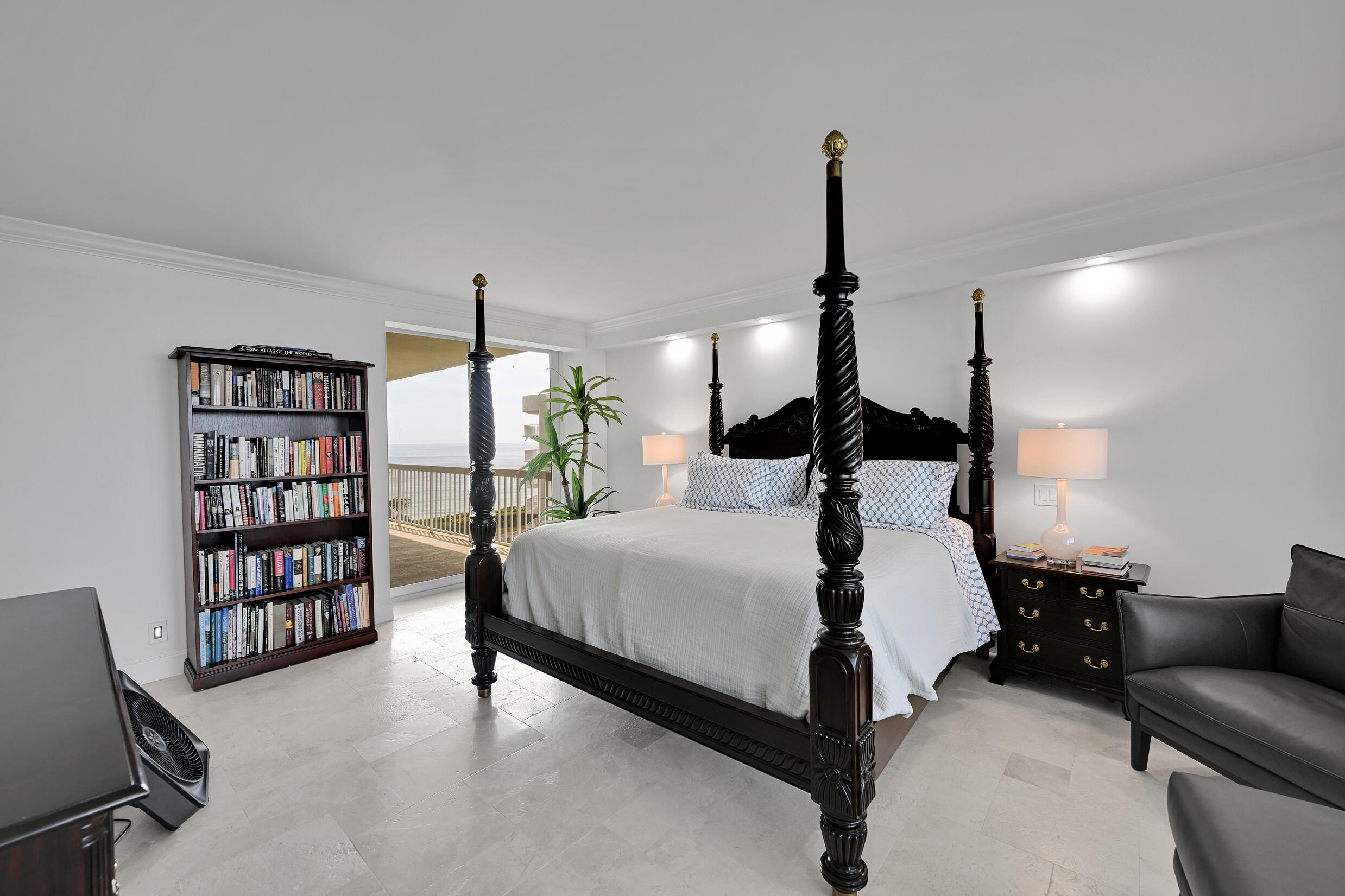 3300 South Ocean Boulevard, Unit 508S Palm Beach, FL 33480 - Photo 11 of 28 a bed room with a bed and a book shelf