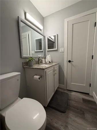 a bathroom with a toilet sink and mirror