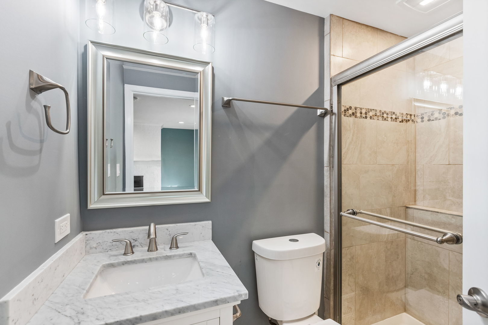 585 Cambridge Way Bolingbrook, IL 60440 - Photo 16 of 20 a bathroom with a granite countertop sink toilet and shower