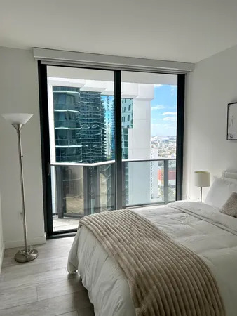 a view of a city street from a building