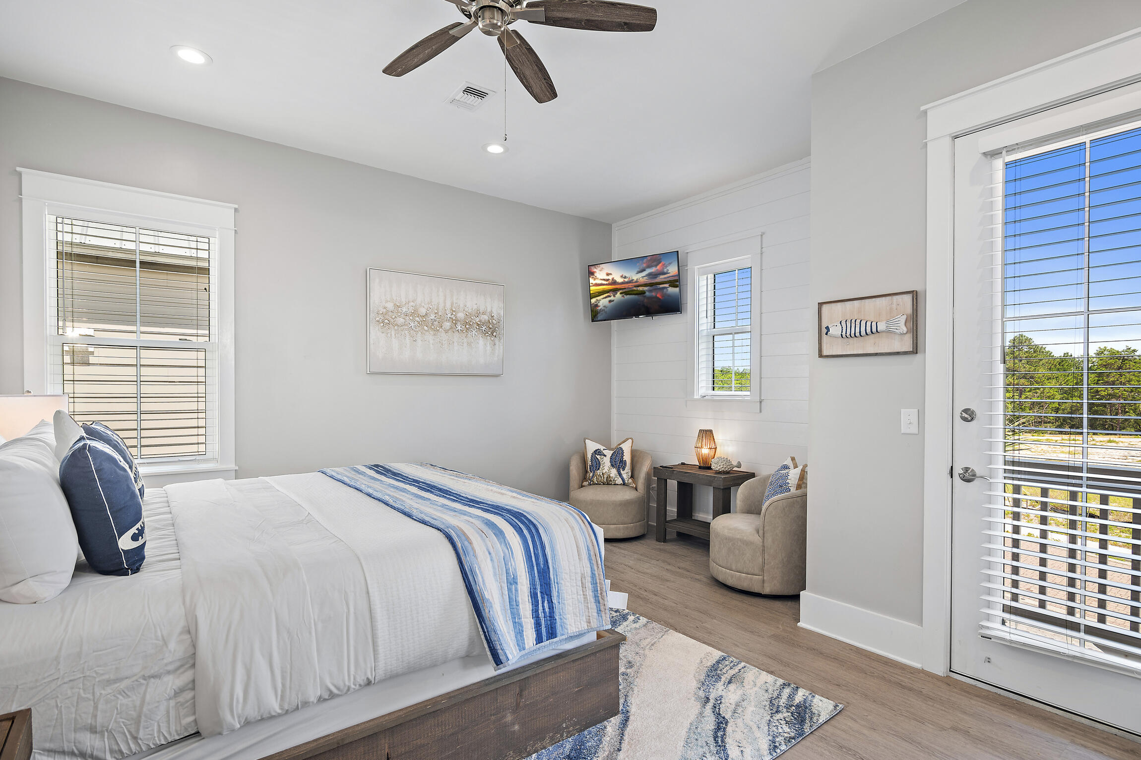 459 Dolphin Drive Santa Rosa Beach, FL 32459 - Photo 27 of 31 a bedroom with a bed and wooden floor