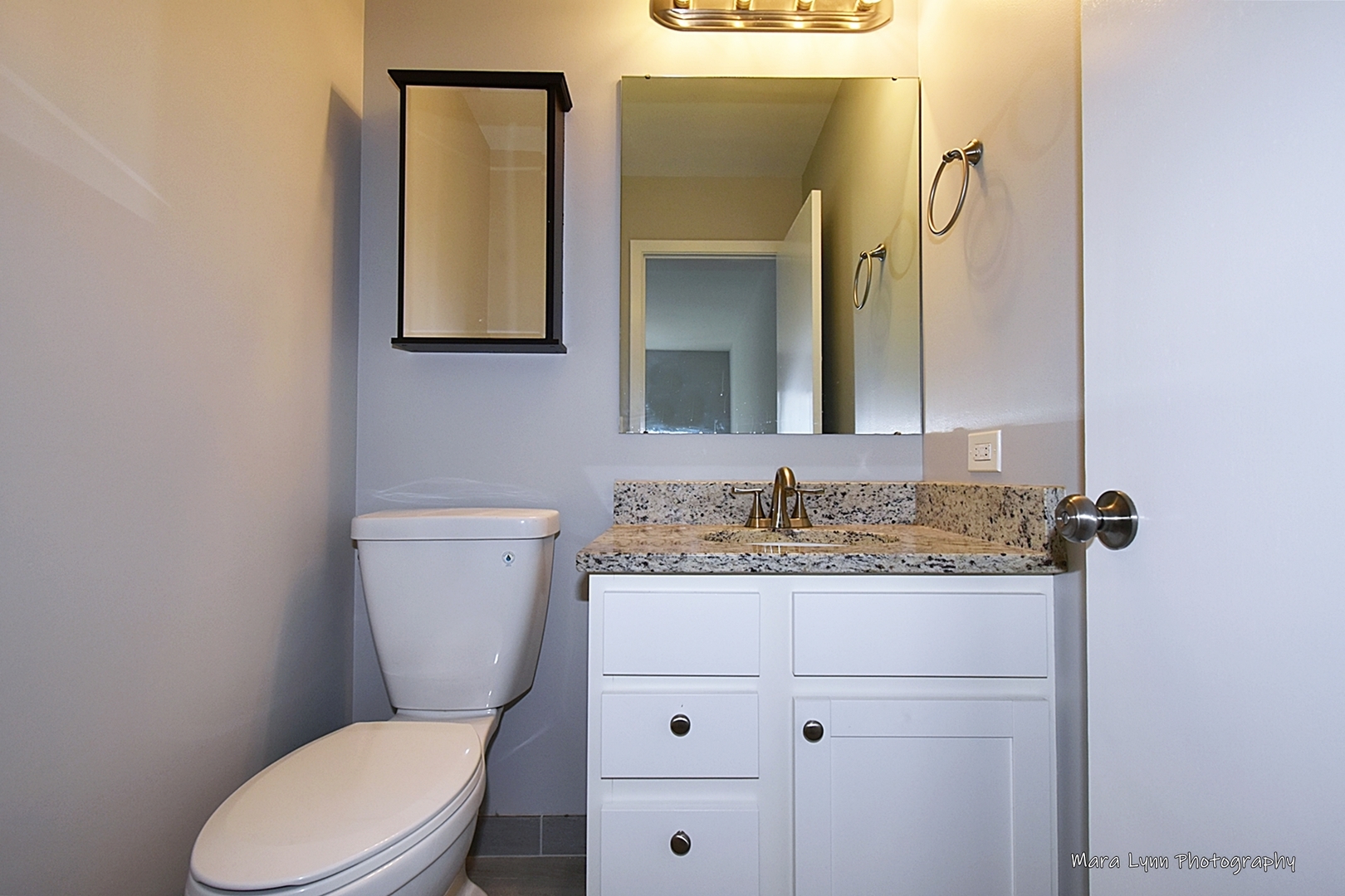 313 South Hawthorne Street Elgin, IL 60123 - Photo 17 of 22 a bathroom with a granite countertop toilet sink and mirror