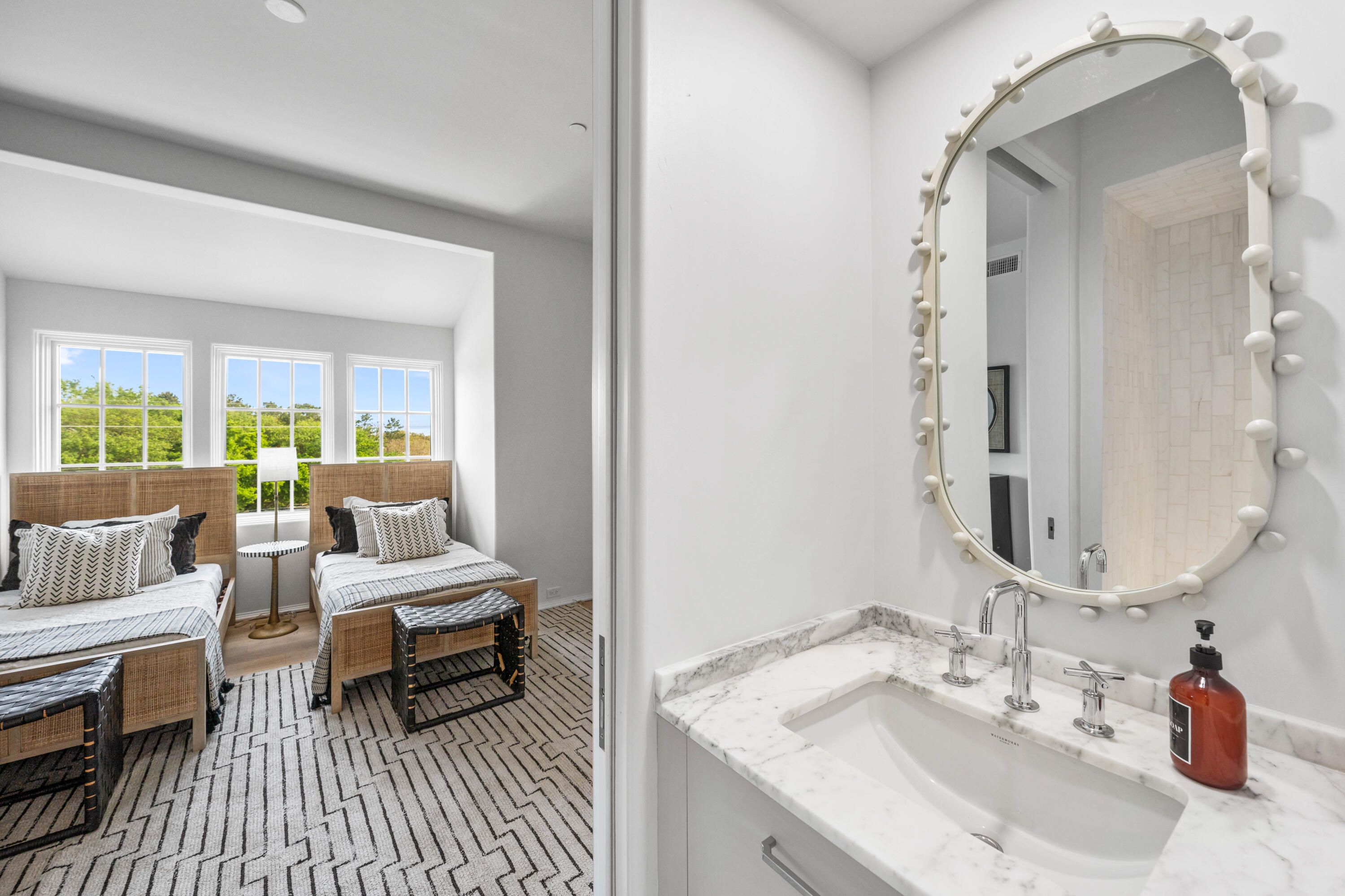 4655 East County Highway 30A Santa Rosa Beach, FL 32459 - Photo 37 of 69 a en suite bathroom with a double vanity sink and a mirror