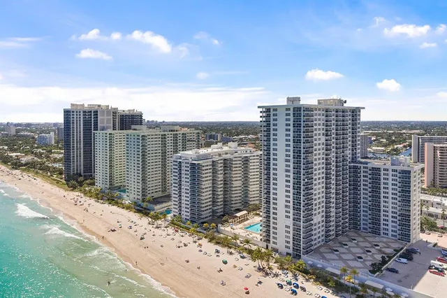 a view of a city with tall buildings