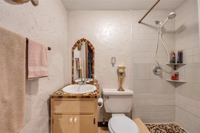 a bathroom with a toilet a sink and mirror