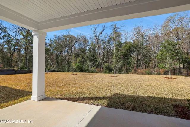 a view of a park with large trees