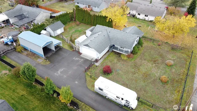 an aerial view of a house having outdoor space