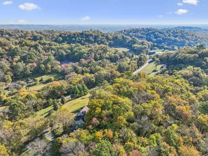 an aerial view of residential houses with city view
