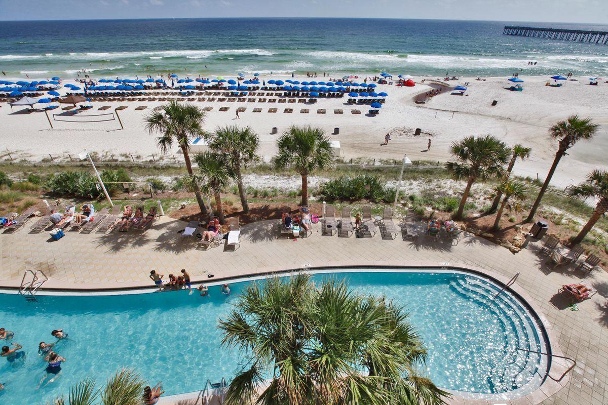 15817 Front Beach Road, Unit 407W Panama City Beach, FL 32413 - Photo 19 of 23 a view of a swimming pool and lake view