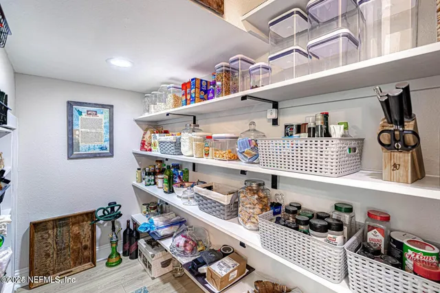 a kitchen with lots of different kinds of food