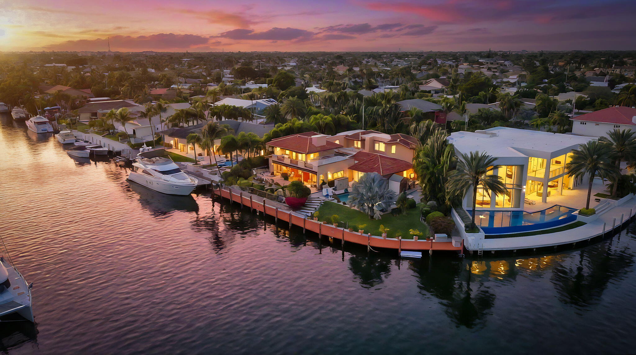 2850 Northeast 44th Street Lighthouse Point, FL 33064 - Photo 6 of 67 an aerial view of a house with a lake view