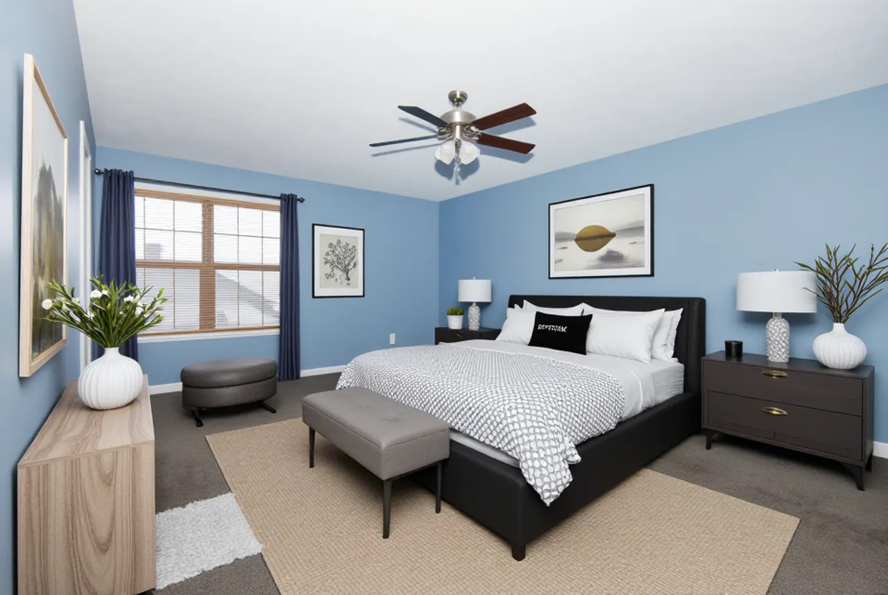 1714 Flagstone Drive Normal, IL 61761 - Photo 8 of 61 a bedroom with a bed and a chandelier