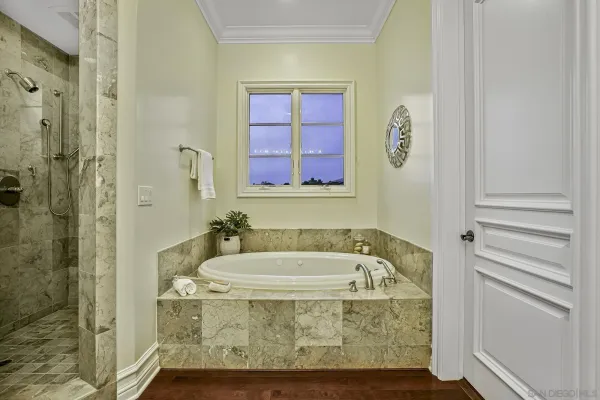 a bathroom with a tub