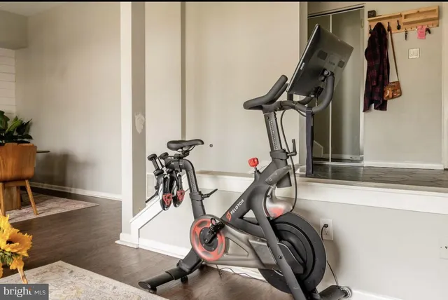 a view of a room with gym equipment