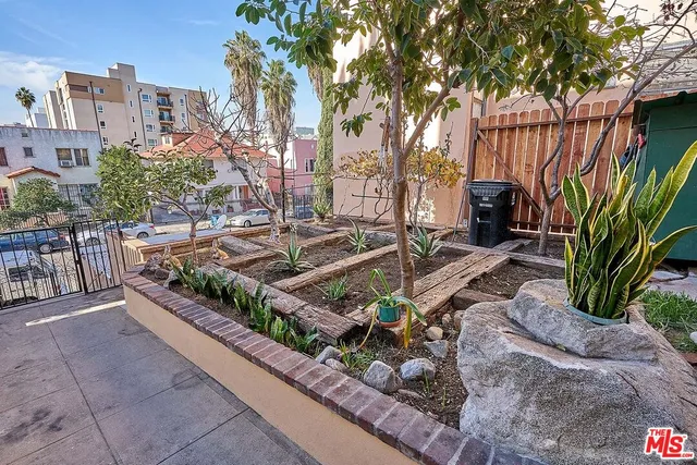 an outdoor space with furniture