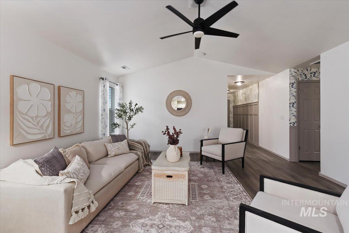 12781 Ashfield Street Caldwell, ID 83607 - Photo 7 of 36 Living room featuring wood finished floors and a ceiling fan