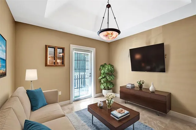 a view of a balcony with furniture