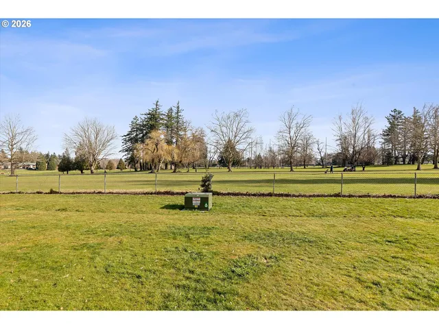 a view of a field with an trees