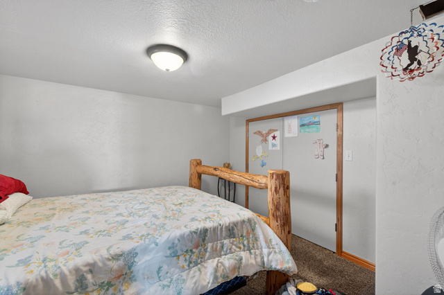 49 South 4th W Street Preston, ID 83263 - Photo 15 of 48 Carpeted bedroom featuring a textured ceiling and a textured wall