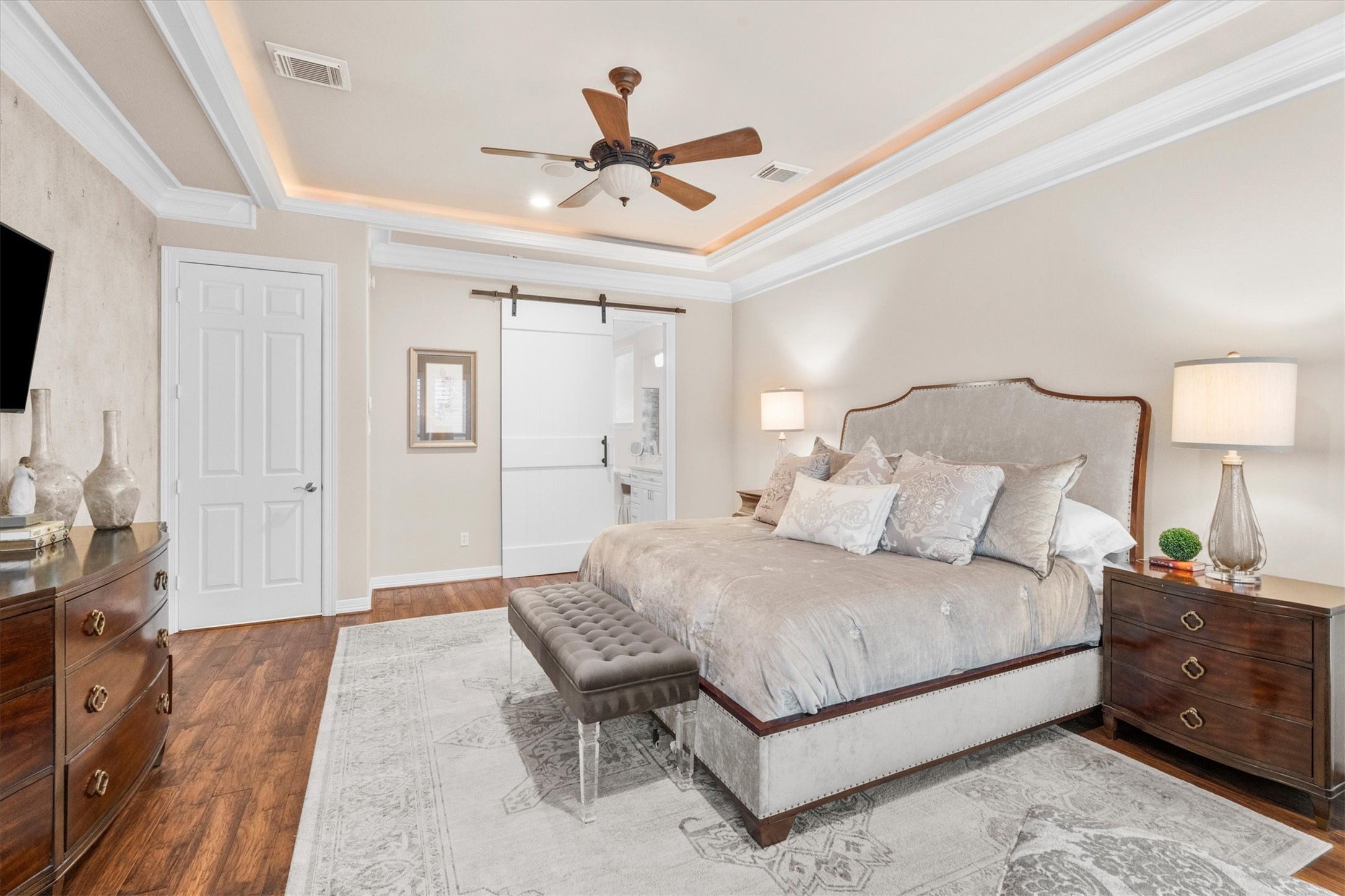 15415 Prade Ranch Lane Cypress, TX 77429 - Photo 21 of 50 Upgraded barn door opens to remodeled primary bathroom