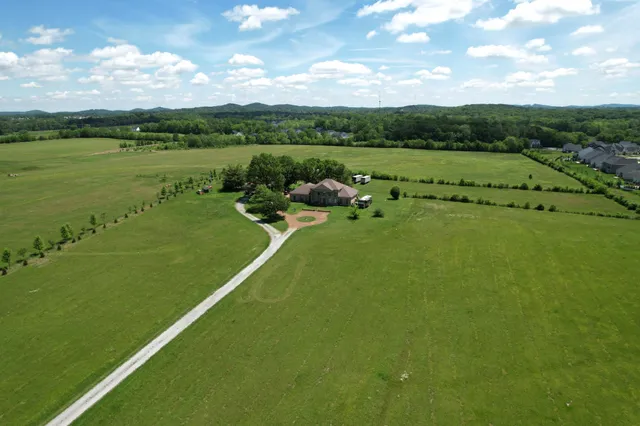 a view of a green field with an ocean