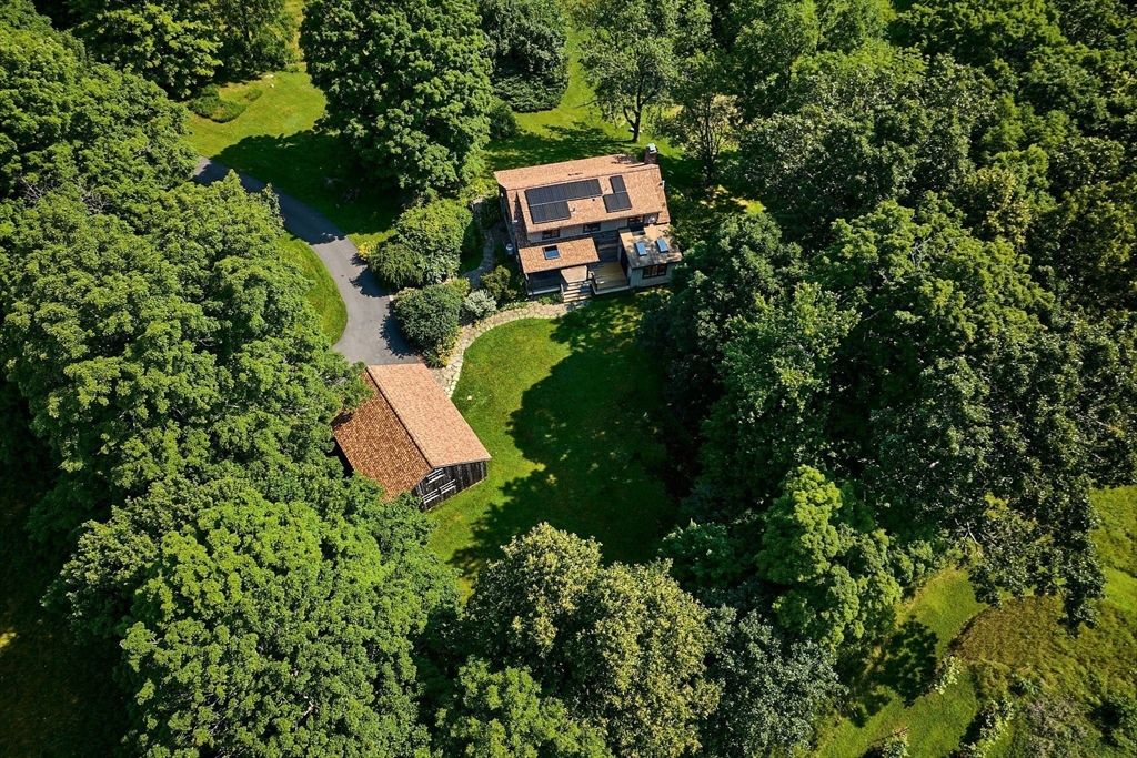 63 Montague Road Leverett, MA 01054 - Photo 39 of 42 an aerial view of a house with a yard and a large tree